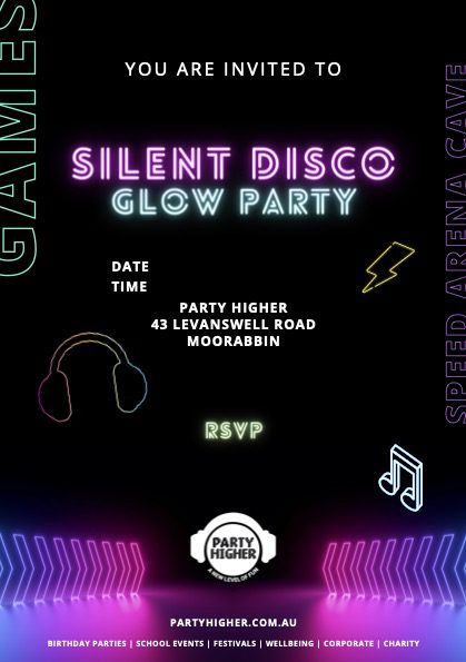 Preview of PDF Invitation for Kids Silent Disco Glow Party at Party Higher Venue