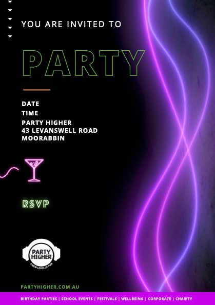 Preview of PDF Invitation for Adult Silent Disco Glow Party at Party Higher Venue